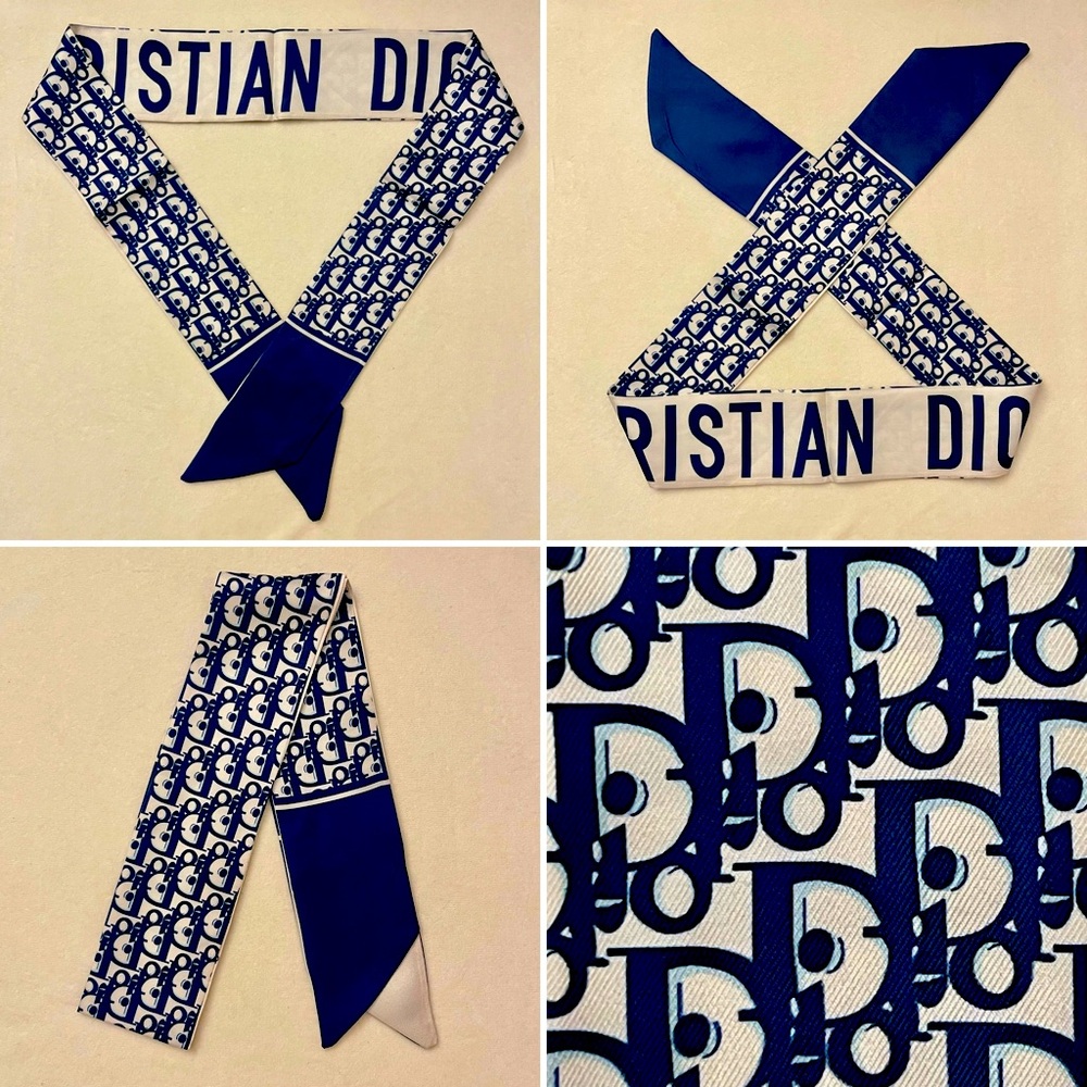 👛 *D*I*O*R* Monogram Print Twilly Bandeau Wrap Scarf - Blue